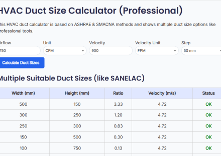 HVAC Duct Size Calculator